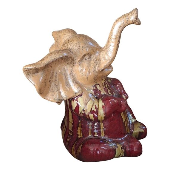 Apropos Drip Glaze Elephant Statue Figurine 10” Gold Trunk Up Lucky Art Pottery - Picture 7 of 16